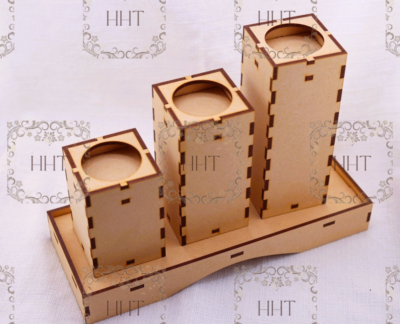 Laser Cut, MDF, Tea Light Candle Holder Trio, Set of 3, Tray, Buildable, Blank, Base, Decoupage, Mixed Media, Crafts, Buildable