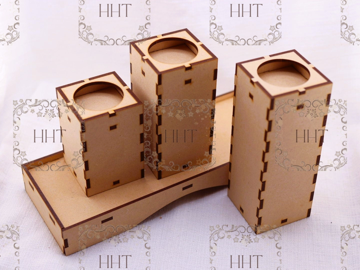 Laser Cut, MDF, Tea Light Candle Holder Trio, Set of 3, Tray, Buildable, Blank, Base, Decoupage, Mixed Media, Crafts, Buildable