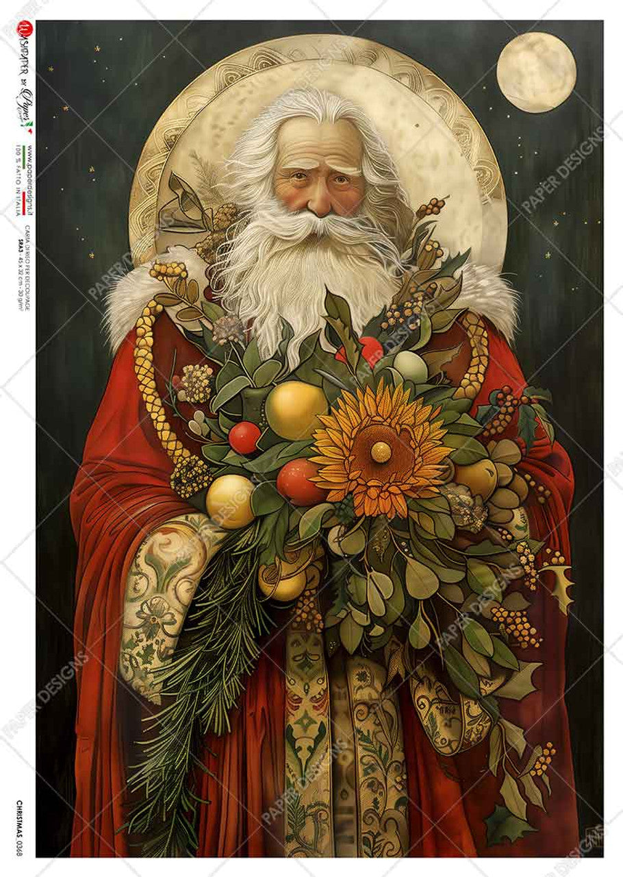 Paper Designs, Rice Paper, 2024 Release, Christmas, Victorian, Santa Claus,  Flowers, 0368, A4, 8.3" X 11.7"  Decoupage, Mixed Media