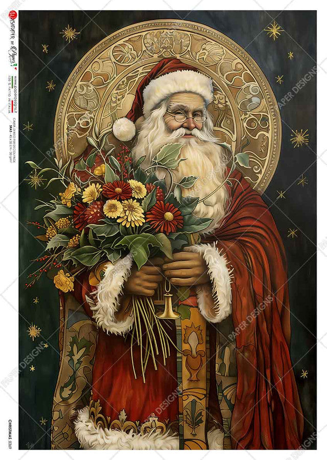 Paper Designs, Rice Paper, 2024 Release, Christmas, Victorian, Santa Claus,  Flowers, 0369, A4, 8.3" X 11.7"  Decoupage, Mixed Media