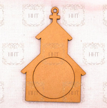 Laser Cut MDF, Christmas Ornament, Church with overlay Frame, Blank, Base, 3 piece, Decoupage, Mixed Media, Crafts, 5" w x 7.5" h Handcrafted Holiday Traditions