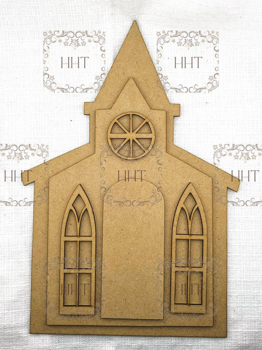 Laser Cut MDF, Church, Blank Base, Decoupage, Mixed Media, Crafts, 6 pieces, Plaque, Panel, 12" x 8.75" inch, 1/8" thickness