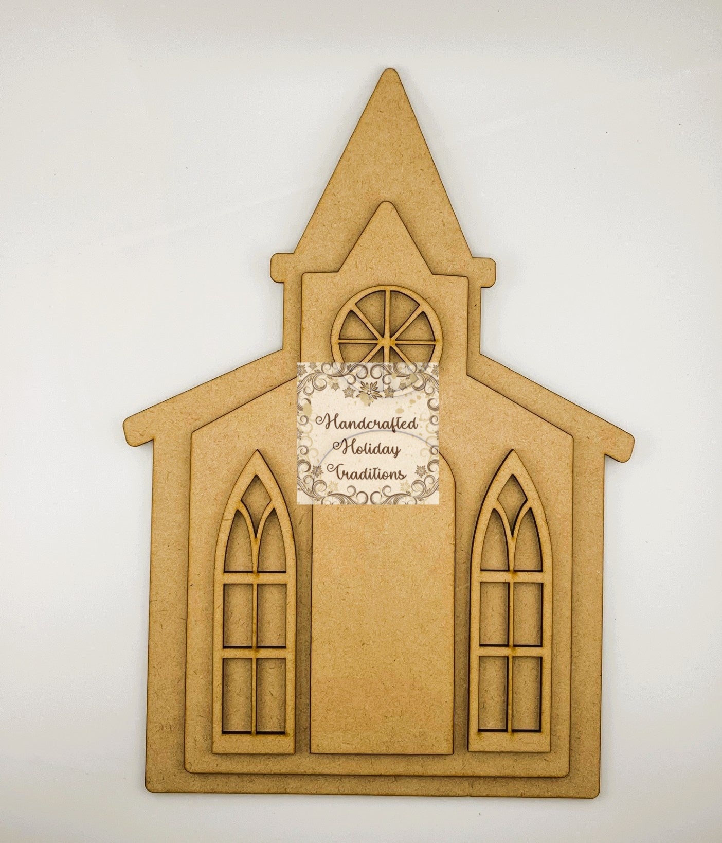 Laser Cut MDF, Church, Blank Base, Decoupage, Mixed Media, Crafts, 6 pieces, Plaque, Panel, 12" x 8.75" inch, 1/8" thickness