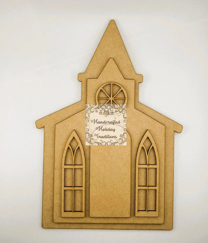 Laser Cut MDF, Church, Blank Base, Decoupage, Mixed Media, Crafts, 6 pieces, Plaque, Panel, 12" x 8.75" inch, 1/8" thickness Handcrafted Holiday Traditions