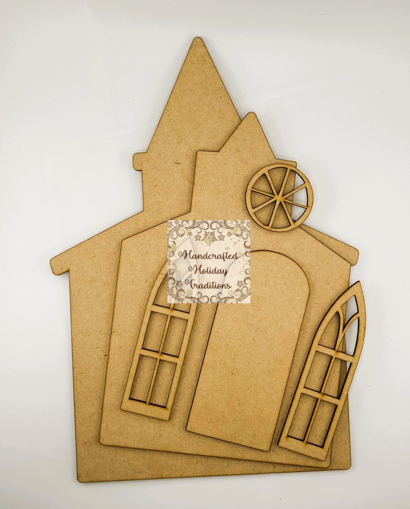 Laser Cut MDF, Church, Blank Base, Decoupage, Mixed Media, Crafts, 6 pieces, Plaque, Panel, 12" x 8.75" inch, 1/8" thickness