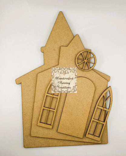 Laser Cut MDF, Church, Blank Base, Decoupage, Mixed Media, Crafts, 6 pieces, Plaque, Panel, 12" x 8.75" inch, 1/8" thickness Handcrafted Holiday Traditions