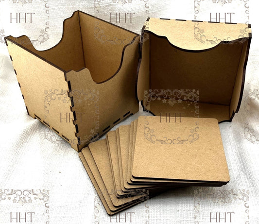 Laser Cut MDF, Set of 10 Coasters with Box and Lid, Decoupage, Mixed Media, Craft Base