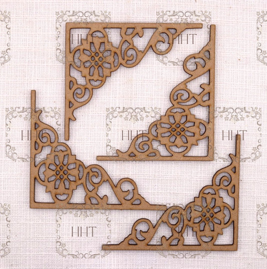 Laser Cut, MDF, Blank, Base, Decoupage, Mixed Media, Vintage Style, Corners, 4 pc set, Embellishments, Decorations, Accent pieces