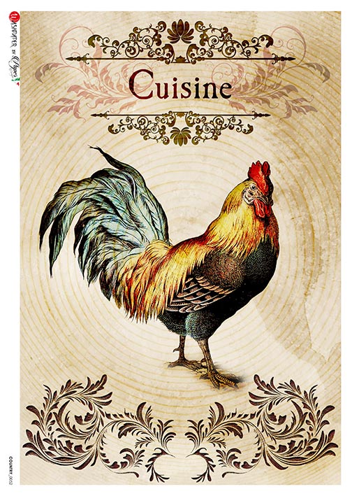 Paper Designs, Rice Paper, Rooster, Cuisine, Sign, Country, Vintage Style, 0052, A4 8.3" X 11.7", Decoupage, Mixed Media