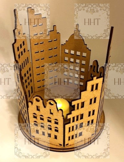 Laser Cut, MDF, Buildable Kit, Tenement Houses, City Scape, Candle Holder, Display, Blank, Base, Decoupage, Mixed Media, Crafts