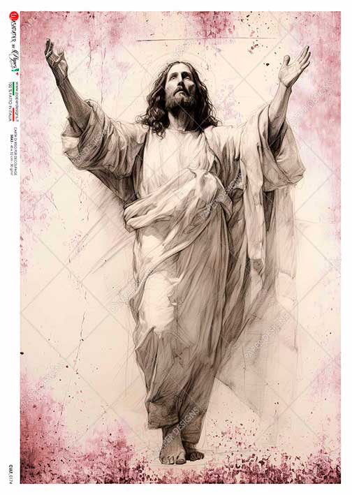 Paper Designs Rice Paper, Heavenly Jesus, Praising God, Religious, A4 6.3" x 8.6", Decoupage, Mixed Media, DIY Crafts