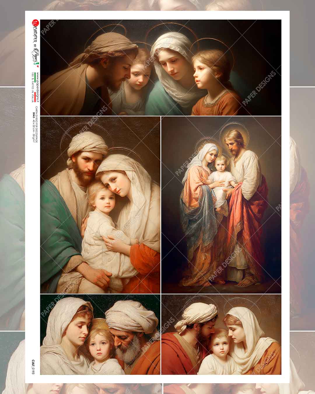 Paper Designs, Rice Paper, Virgin Mary, Joseph, Baby Jesus, Holy Family, Nativity, CULT-0193, Decoupage, Mixed Media,  A4 8.27 x 11.69