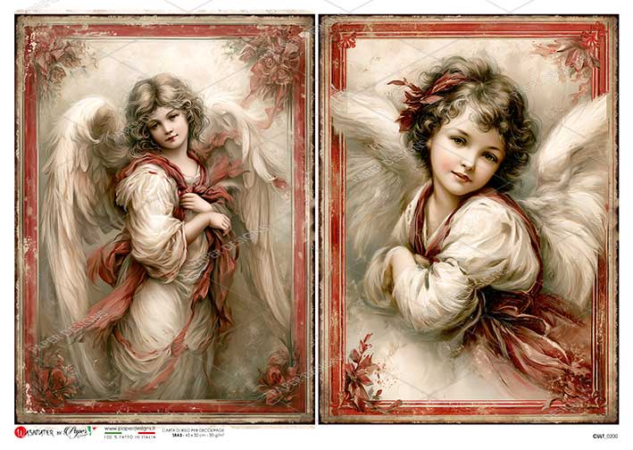 Paper Designs Rice Paper for Decoupage, Victorian Christmas Angels, A4 8.6” x 12.5”, Decoupage, Mixed Media, Scrapbooking