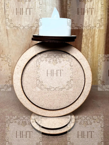 Laser Cut, MDF, Candle Holder Buildable Kit, Decoupage, Mixed Media, Crafts, 4 1/2" h x 4"w,   7 piece, Framed Round, Blank Base Handcrafted Holiday Traditions