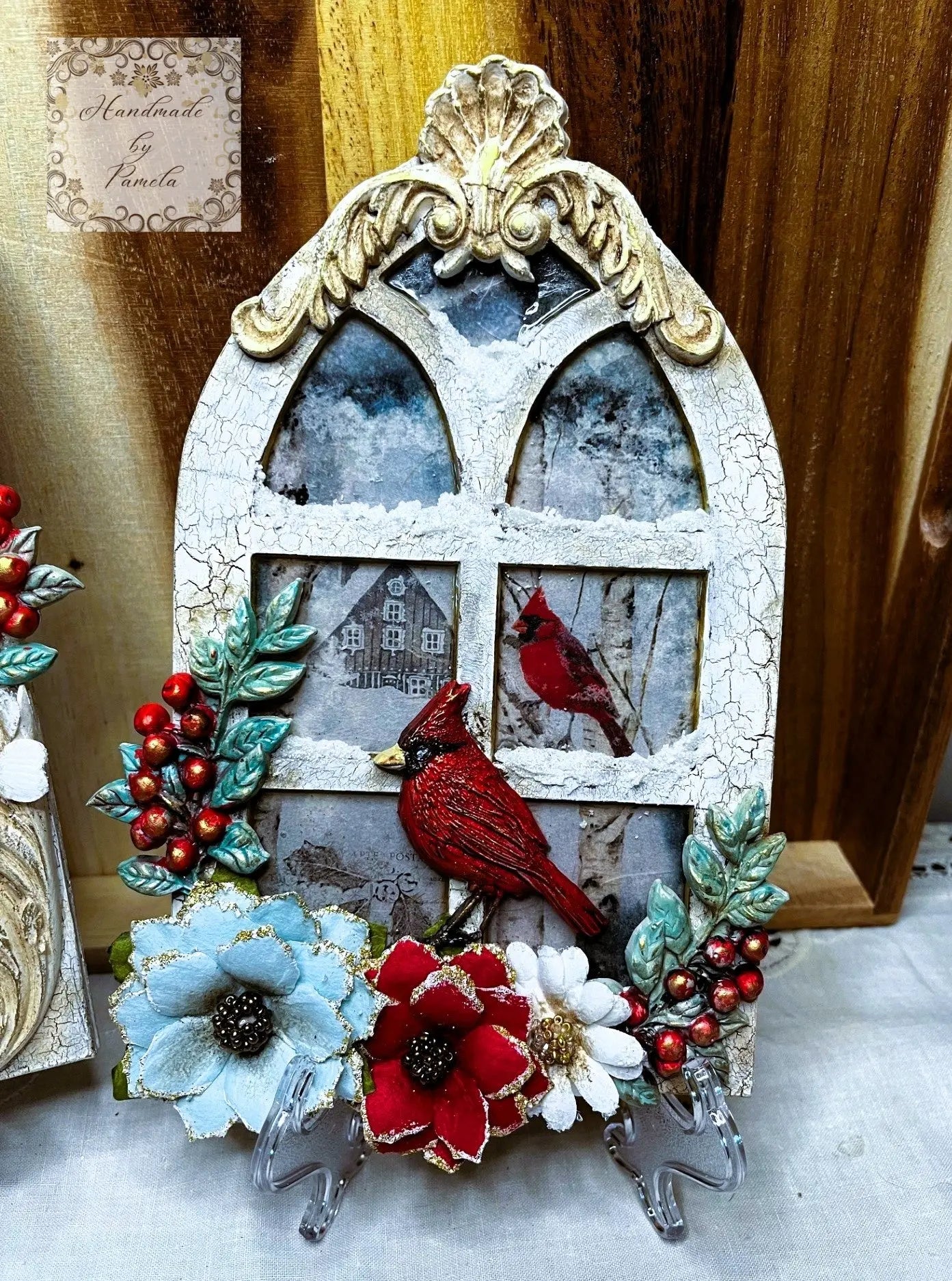 Handcrafted, Laser Cut MDF, Windows with Cardinals Plaques, Wall Decor, Christmas Handmade by Pamela