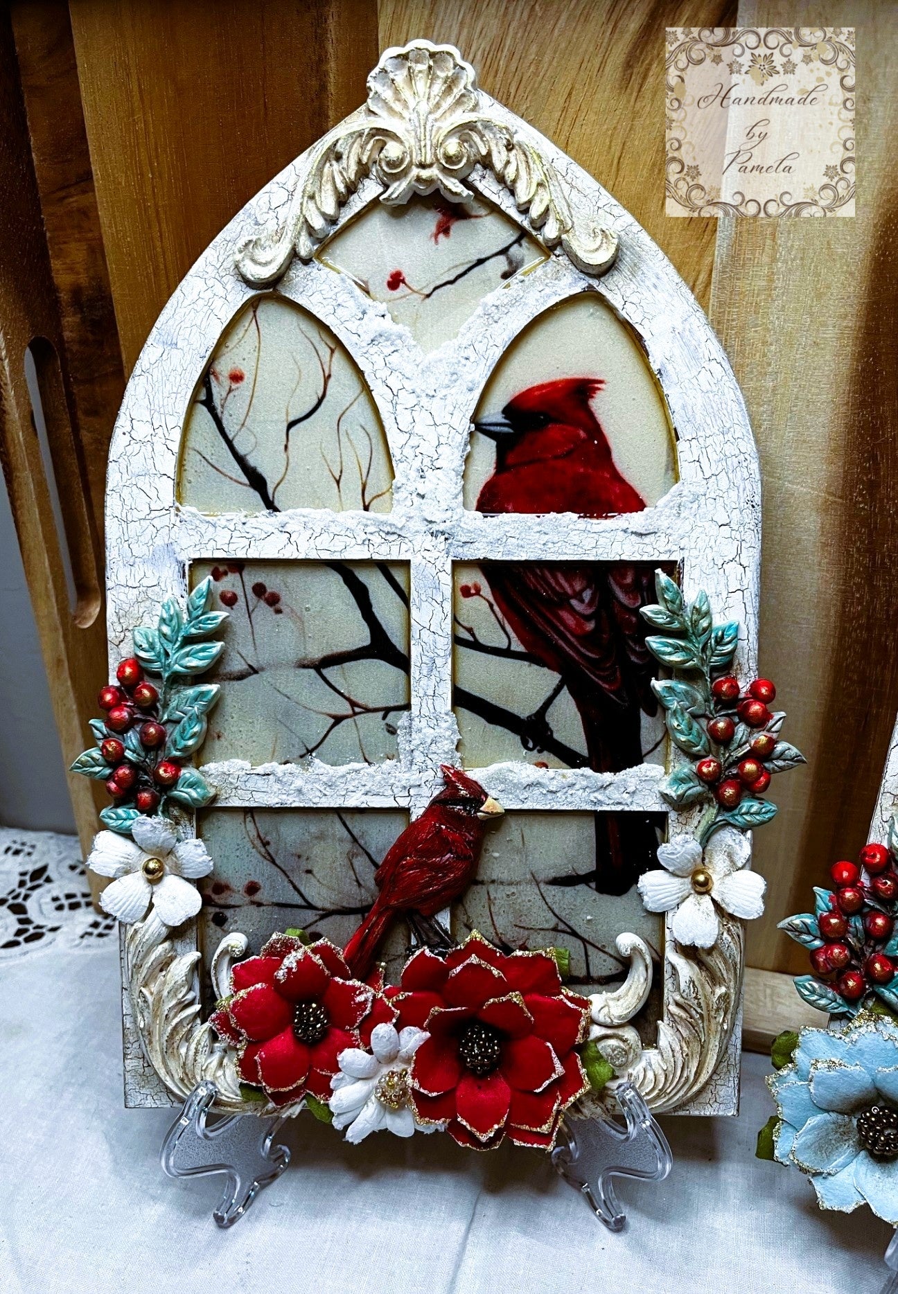 Handcrafted, Laser Cut MDF, Windows with Cardinals Plaques, Wall Decor, Christmas