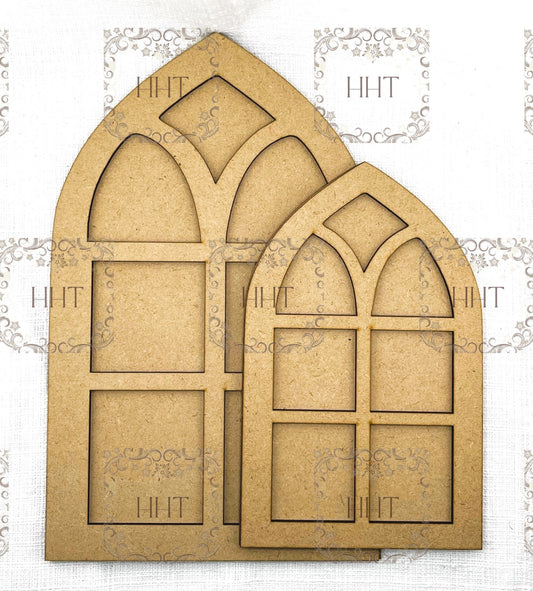 Laser Cut MDF Vintage Style Cathedral Windows, Base Blank for Decoupage, Mixed Media, Set of 2, 2 pc each