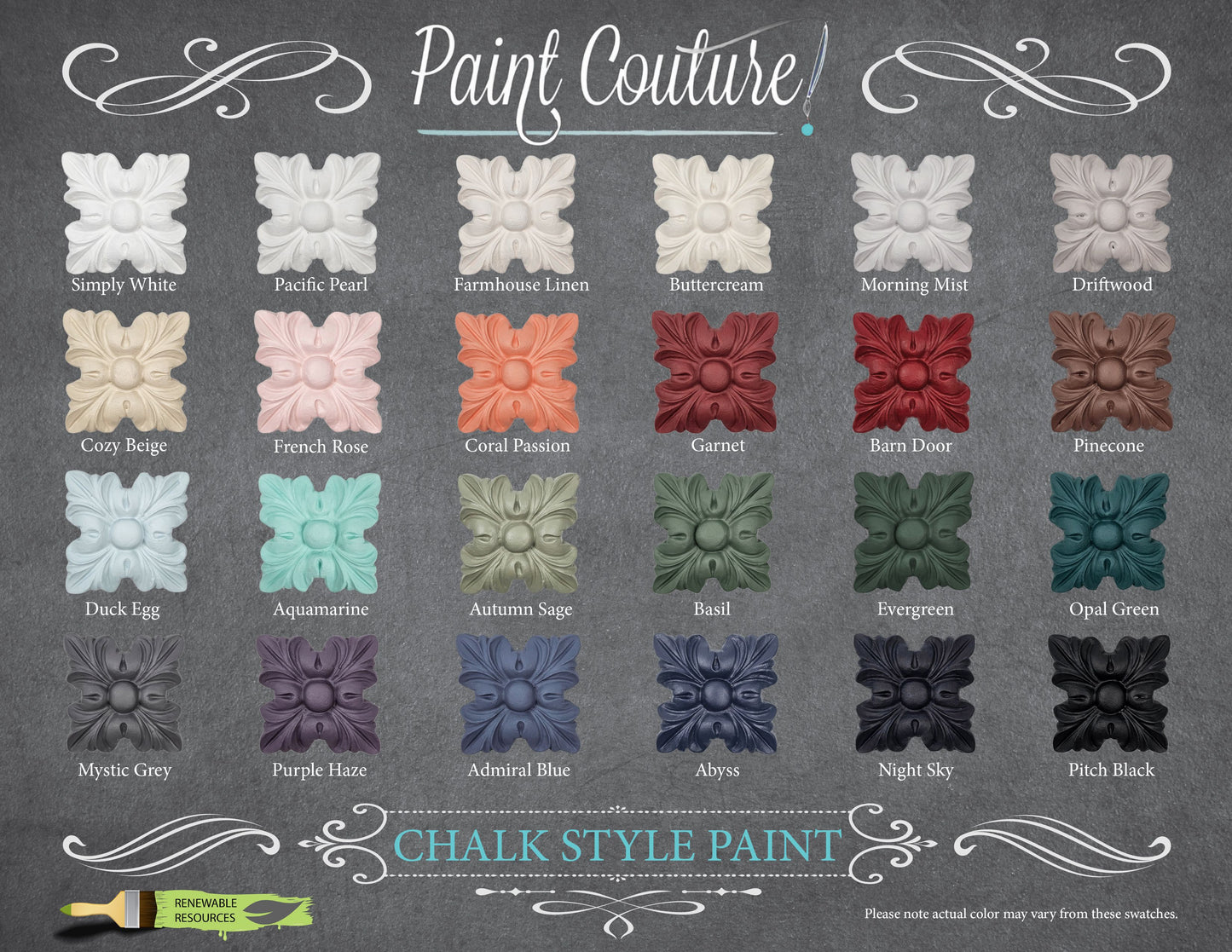 Paint Couture, Chalk Style Paint, 4 oz, Water-based, All in one, Primer, Topcoat, Eco Friendly, Silky Smooth, Flat Finish, Self-leveling