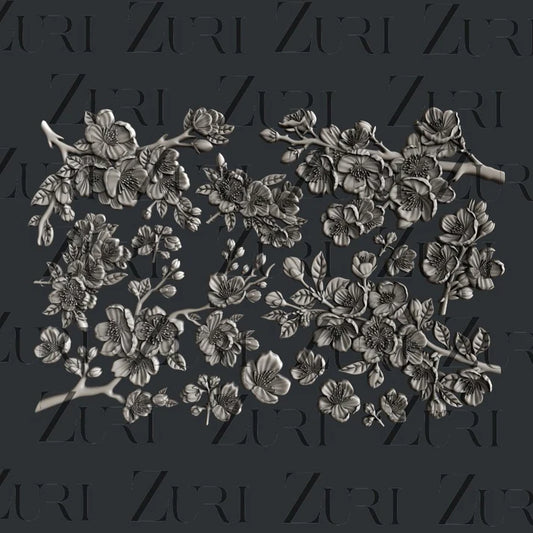 Zuri Silicone Mould, Cherry Blossoms Set 2, 3D Clay Floral Mold, Resin, Clay, Scrapbooking Collage, Mixed Media, DIY Furniture