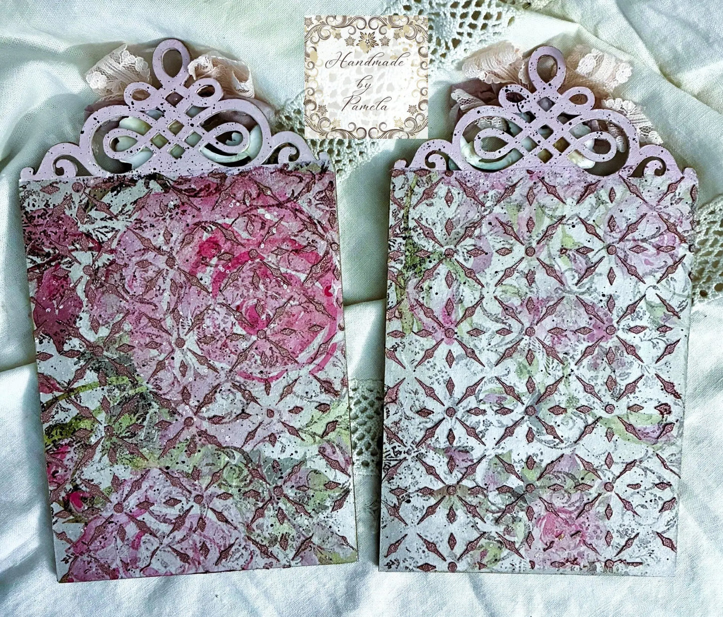 Handcrafted, Decoupage, Mixed Media, Vintage Style Church Panel, Plaques Set of 2, made by Pamela Handmade by Pamela