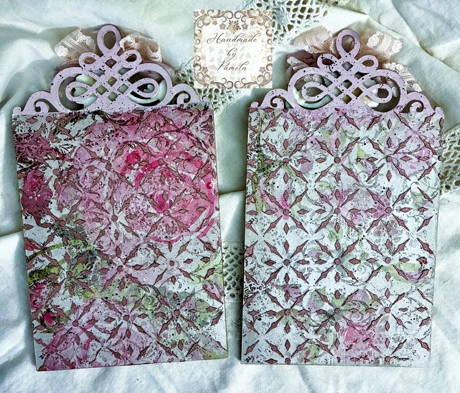Handcrafted, Decoupage, Mixed Media, Vintage Style Church Panel, Plaques Set of 2, made by Pamela Handmade by Pamela