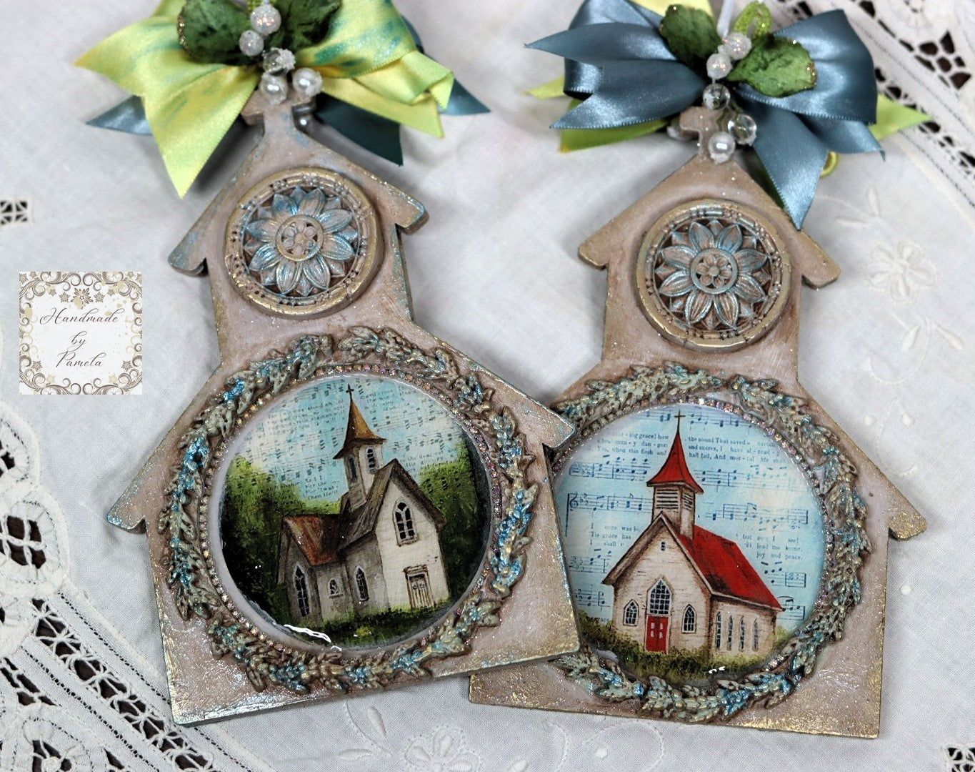 Laser Cut MDF, Christmas Ornament, Church with overlay Frame, Blank, Base, 3 piece, Decoupage, Mixed Media, Crafts, 5" w x 7.5" h