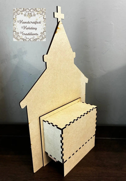 Laser Cut, MDF, Buildable, Church, Shadow Box Kit, Diorama, Display, Blank, Base, Decoupage, Mixed Media, Crafts, Limited Edition, Village Handcrafted Holiday Traditions