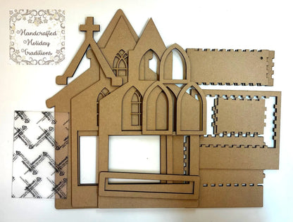 Laser Cut, MDF, Buildable, Church, Shadow Box Kit, Diorama, Display, Blank, Base, Decoupage, Mixed Media, Crafts, Limited Edition, Village Handcrafted Holiday Traditions