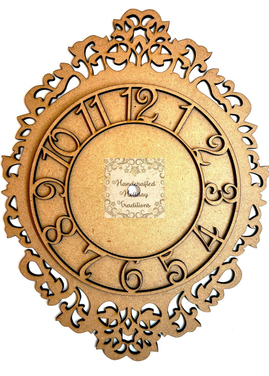 Laser Cut, MDF, Vintage Style, Clock, Blank, Base, Plaque, 3 pc, Decoupage, Mixed Media, Crafts, 7"w x 9"h