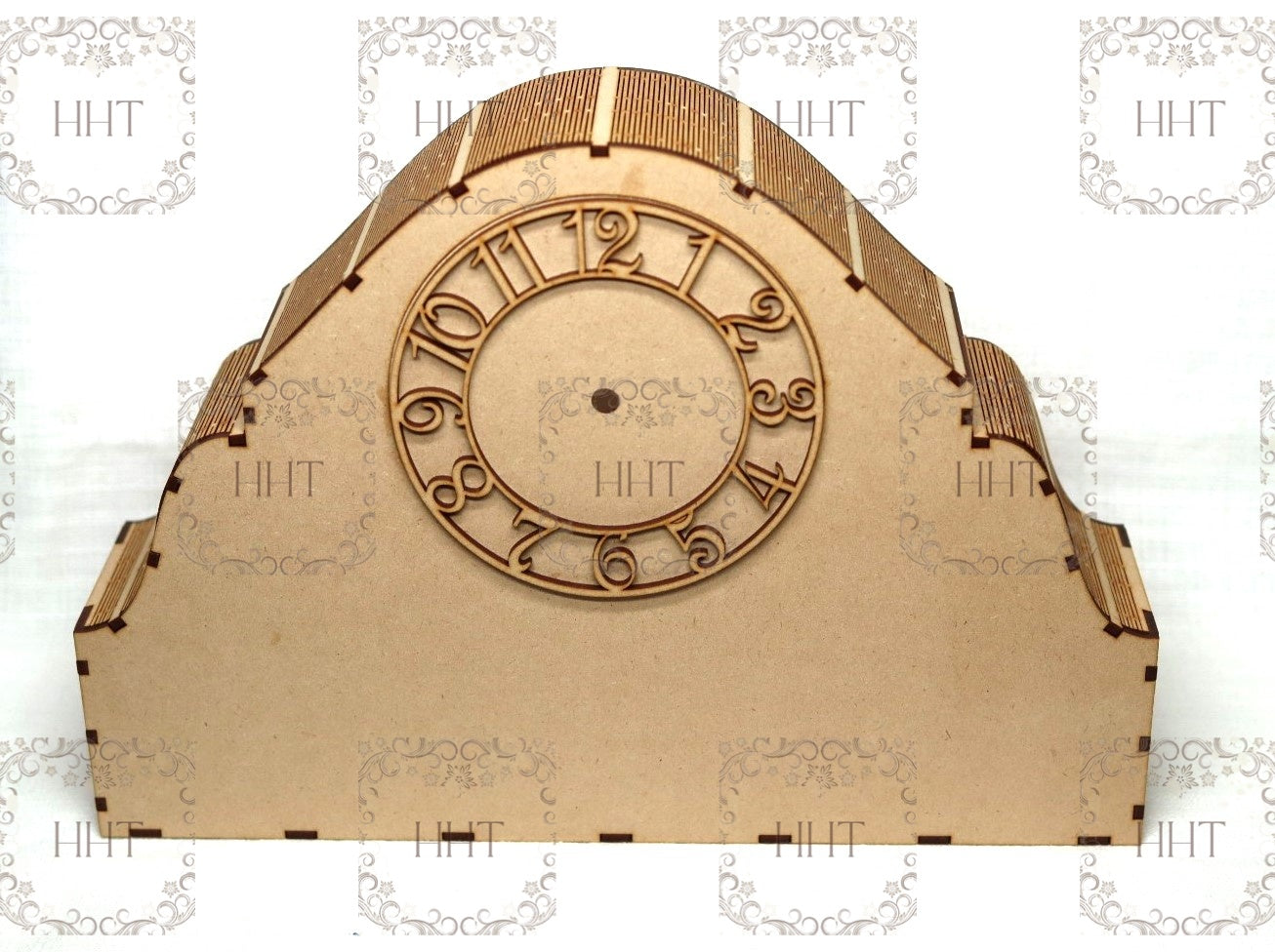 Laser Cut, MDF, Mantle Clock, Buildable Kit, Craft, Base, Blank, Canvas, Decoupage, Mixed Media, Paintable, 13" x 9" x 3"