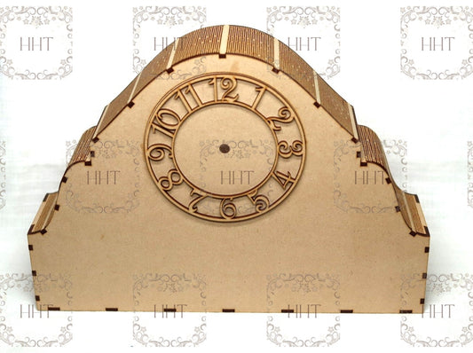 Laser Cut, MDF, Mantle Clock, Buildable Kit, Craft, Base, Blank, Canvas, Decoupage, Mixed Media, Paintable, 13" x 9" x 3"