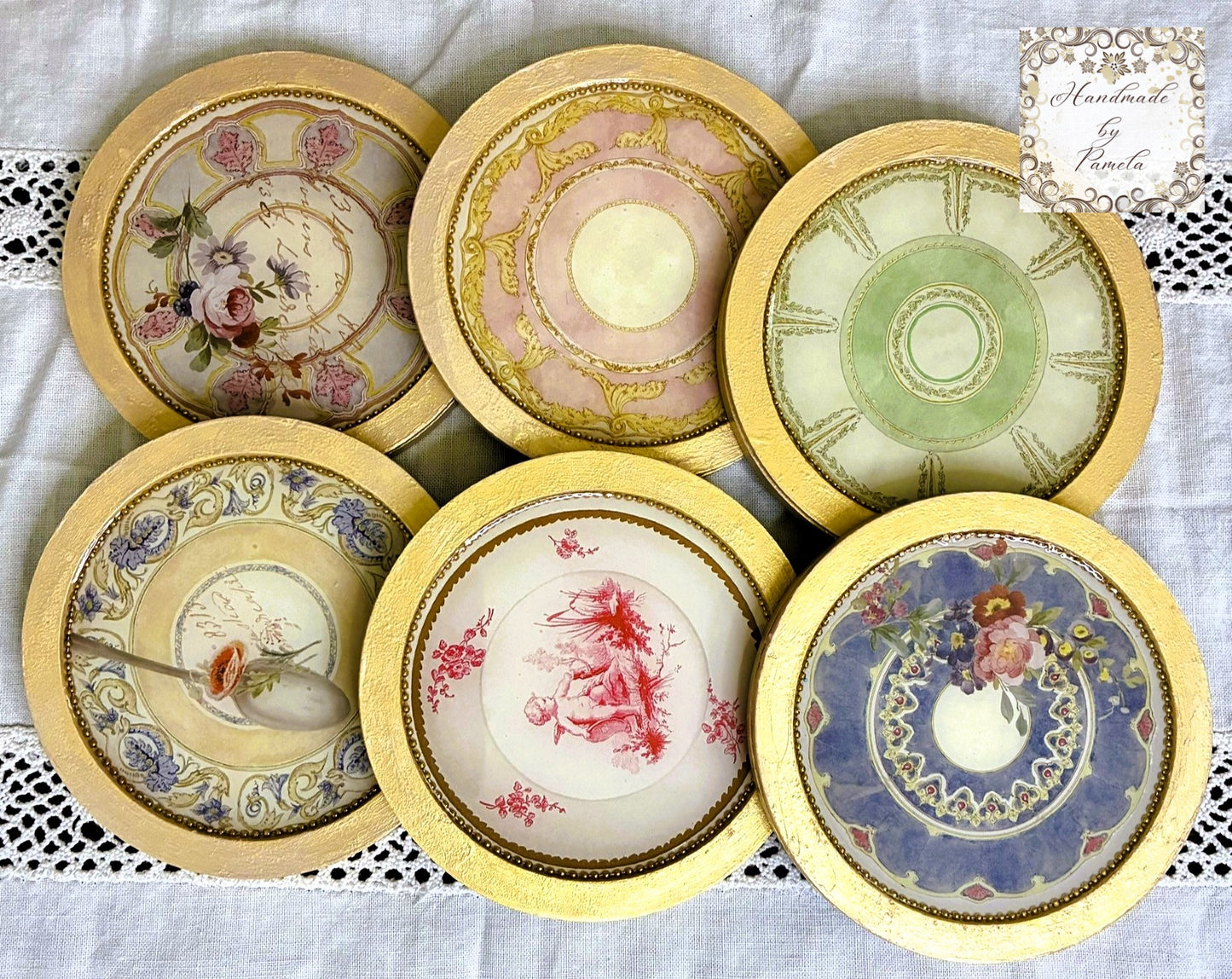 Laser Cut MDF Unfinished Round Blank Framed Coaster Set of 6, Paintable Craft Base, Decoupage, Mixed Media