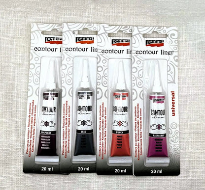 Pentart, Contour liner, 20 ml Raspberry, Punch Pink, Eggplant, Lead, Paint Pen, Water Based, 3d, Dimensional Pentart
