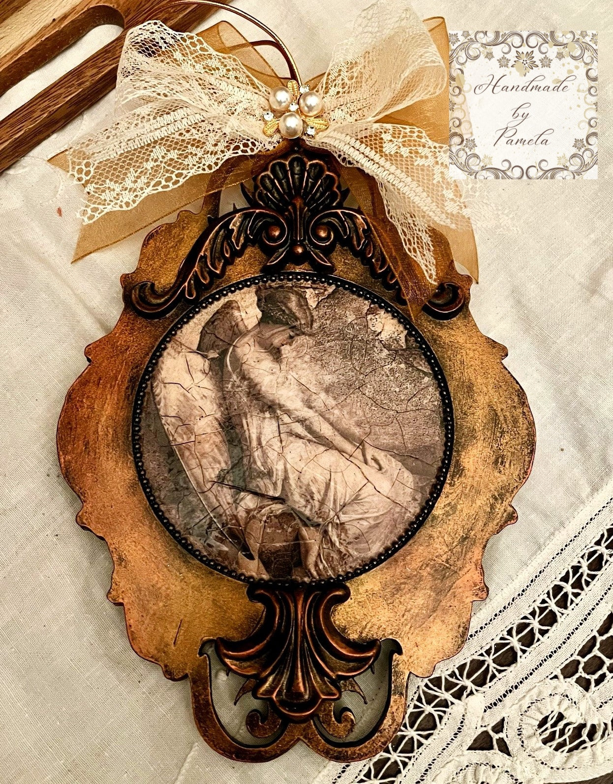 Handcrafted, Laser Cut MDF, Christmas Ornament, Shabby Chic Victorian Style, Angel, Decoupage, Mixed Media