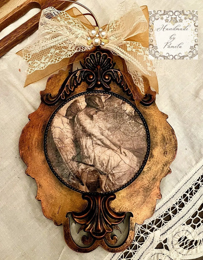 Handcrafted, Laser Cut MDF, Christmas Ornament, Shabby Chic Victorian Style, Angel, Decoupage, Mixed Media Handmade by Pamela