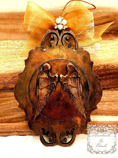Handcrafted, Laser Cut MDF, Christmas Ornament, Shabby Chic Victorian Style, Angel, Decoupage, Mixed Media Handmade by Pamela