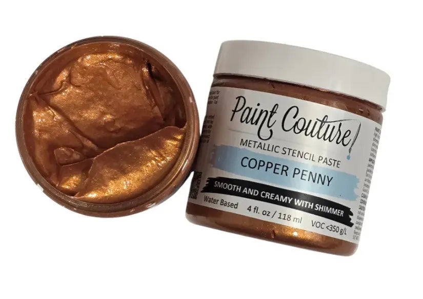 Paint Couture, Metallic, Stencil Paste, Aged Bronze, Arabian Gold, Copper Penny, Cranberry, Forest Green, Saltwater Pearl, 4 oz Paint Couture!