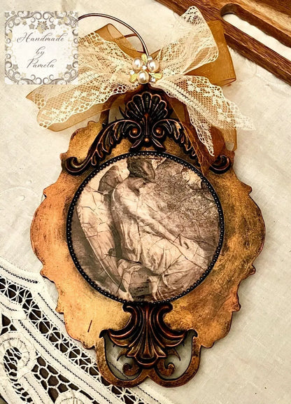 Handcrafted, Laser Cut MDF, Christmas Ornament, Shabby Chic Victorian Style, Angel, Decoupage, Mixed Media Handmade by Pamela