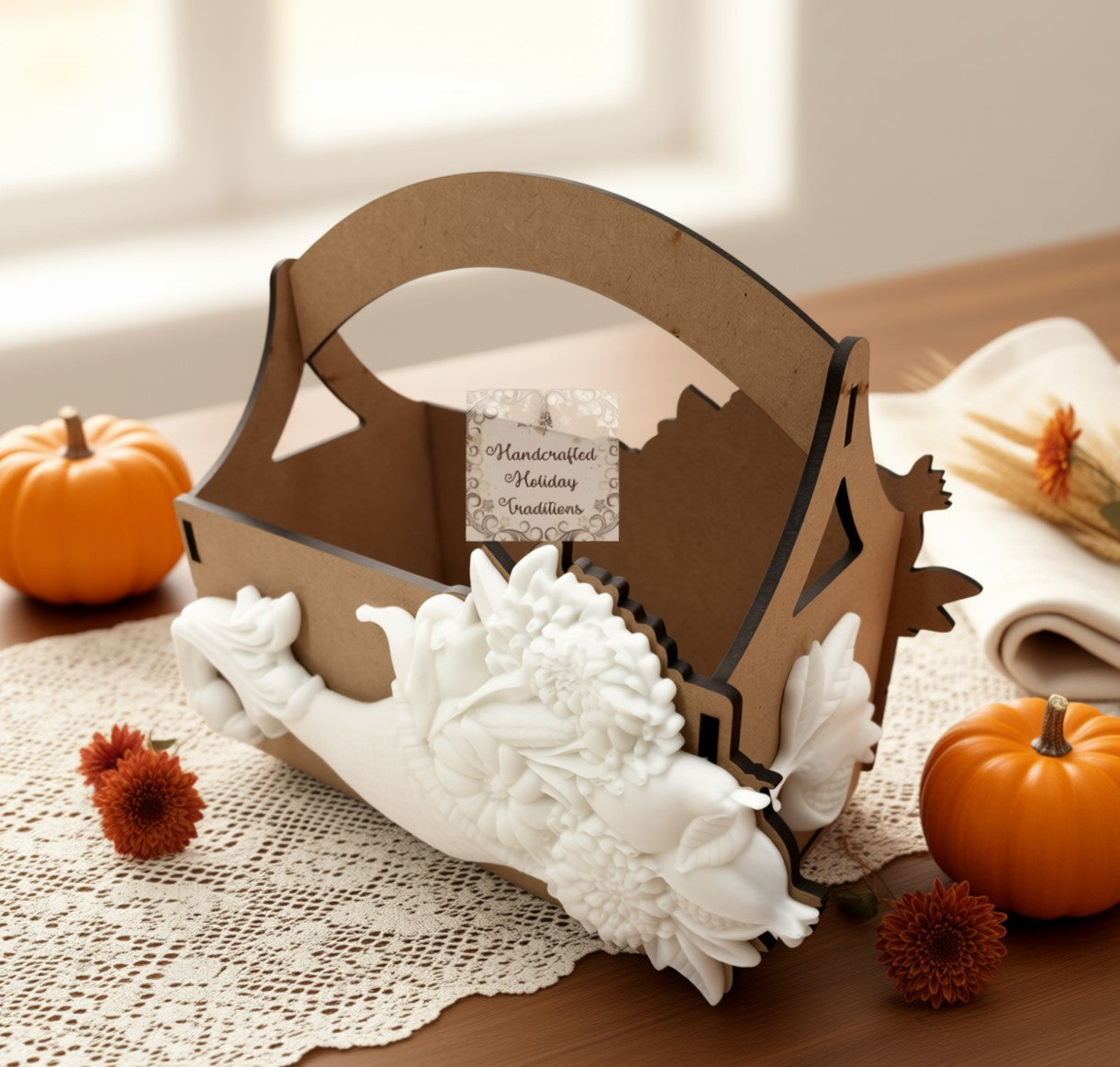 Laser Cut MDF IOD Cornucopia Mould Castings Basket Kit, Thanksgiving, Blank Base, Decoupage, Mixed Media, DIY Crafts