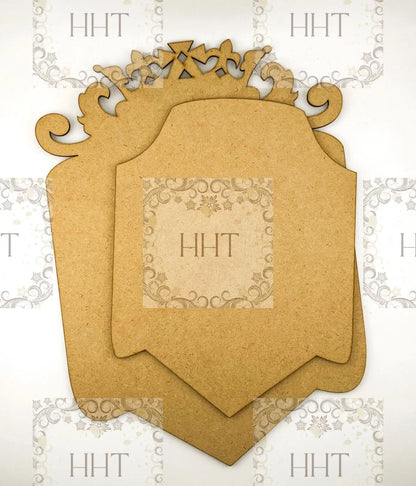 Laser Cut, MDF, Vintage Style, Base, Blank, Crown, Shield, Plaque, Panel, with Center Overlay, 2 pc, Decoupage, Mixed Media, 8 1/2" x 12" Handcrafted Holiday Traditions