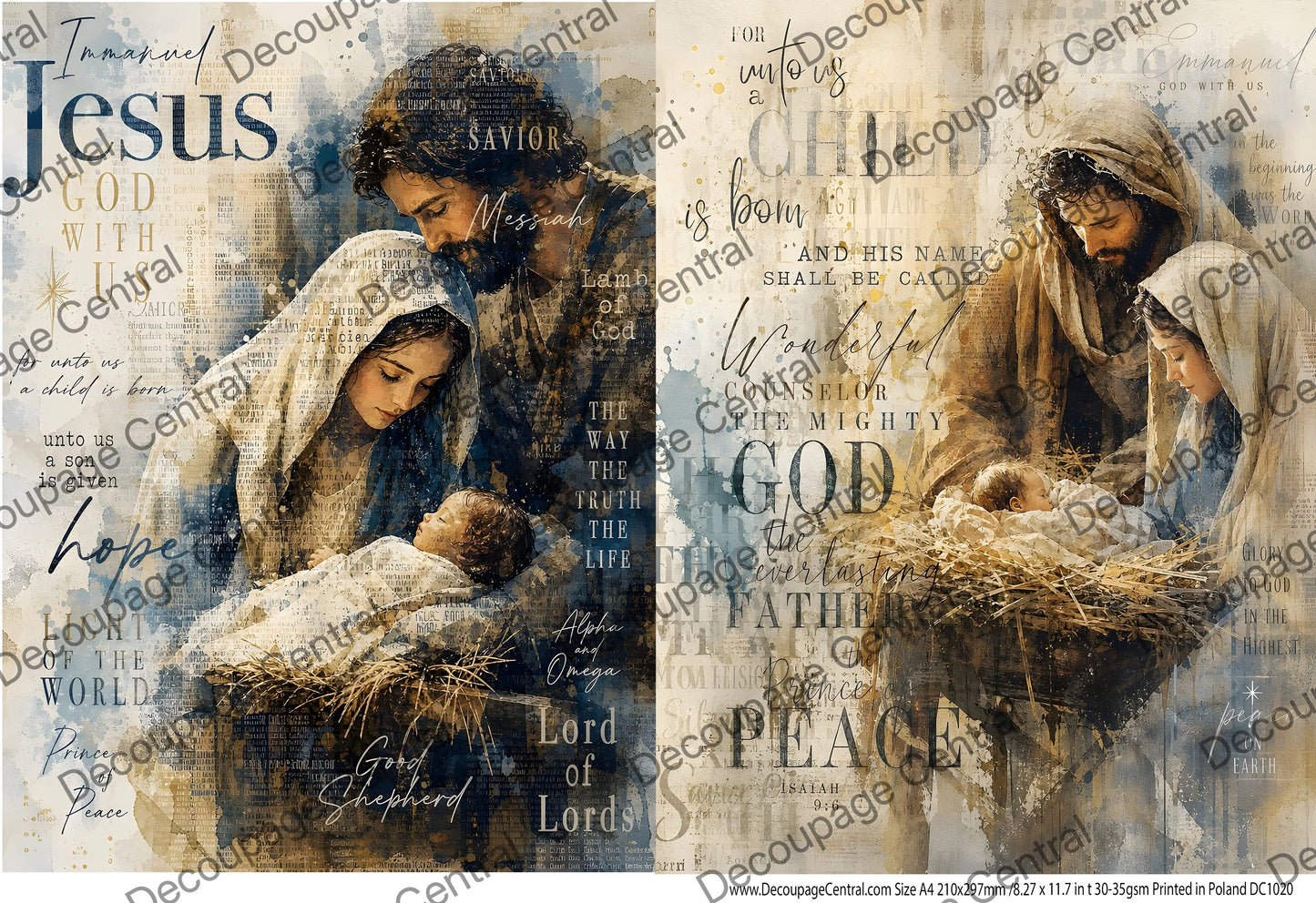 Decoupage Central Rice Paper | Holy Family Nativity Design | A4 Mixed Media Scrapbooking Christmas Decor, Christian Art, Religious Gift