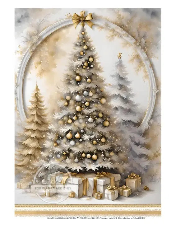 Decoupage Central, Holiday, Christmas, Tree, Vintage Style, Shabby Chic, DC457, Rice Paper, Decoupage, Mixed Media, A4 8.27x11.69 Decoupage Central