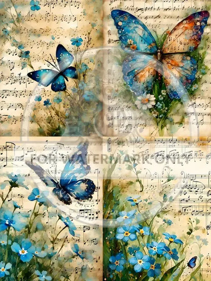 Decoupage Central, Rice Paper, Butterflies, Musical Notes,  Country, Shabby chic, Squares, DC683, Decoupage, Mixed Media Decoupage Central