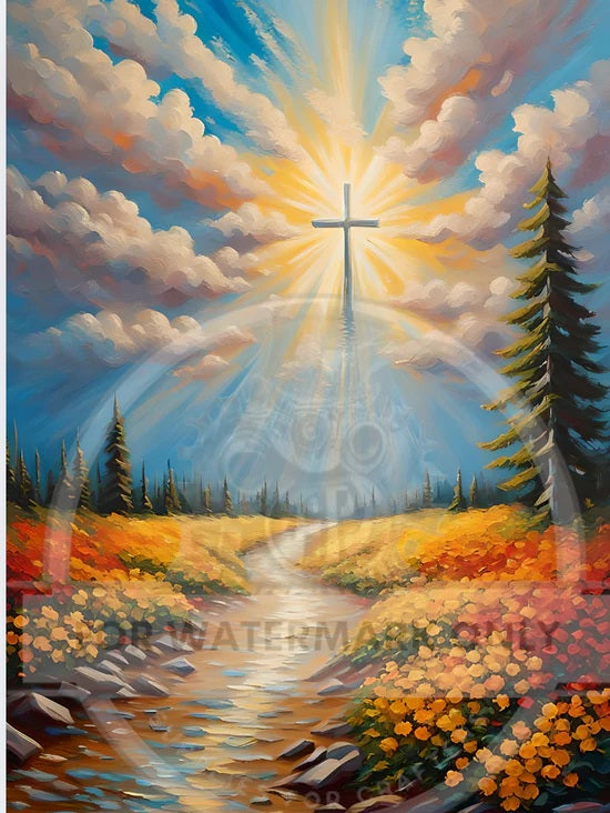 Decoupage Central, Rice Paper, Cross, Eyes to the Sky, Morning, Cross, Sunrise, Shabby Chic, DC684,  Mixed Media, A4 8.27x11.69