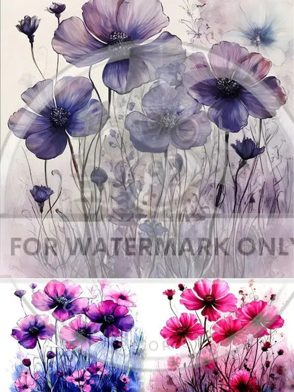 Decoupage Central, Rice Paper, Decoupage, Purple, Pink, Flowers, Violet, Wild Flower, Shabby Chic, Mixed Media, DC692, A4 8.27x11.69 Decoupage Central