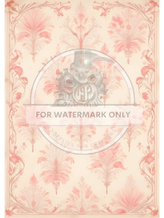 Decoupage Central, Antique Style, Pink, Beige, Damask, Wallpaper, Background, DC760, Rice Paper, Decoupage, Mixed Media, A4 8.27x11.69