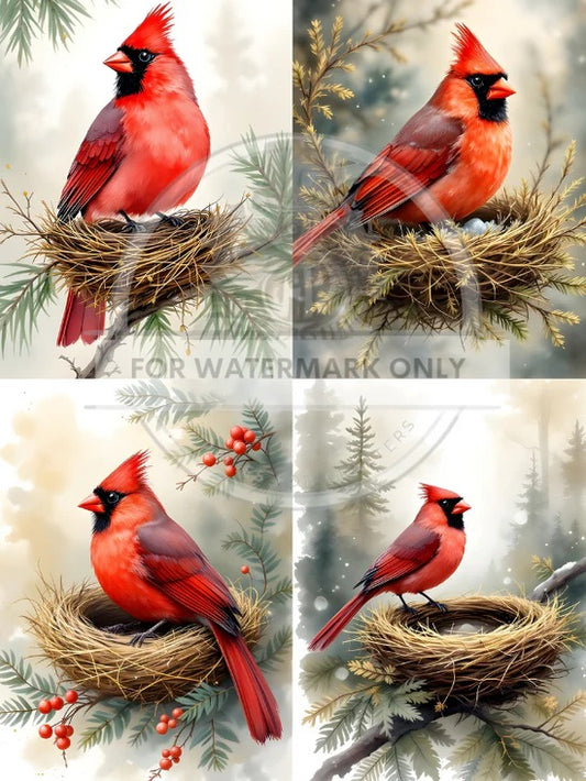 Decoupage Central, Holiday, Cardinals, Christmas, Vintage Style, Shabby Chic, DC806, Rice Paper, Decoupage, Mixed Media, A4 8.27x11.69 in