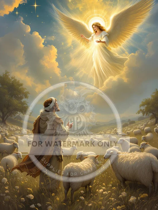 Decoupage Central, Christmas, Heavenly, Angel, Shepherd, Sheep, Sky, DC829, Rice Paper, Decoupage, Mixed Media, A4 8.2x11.6