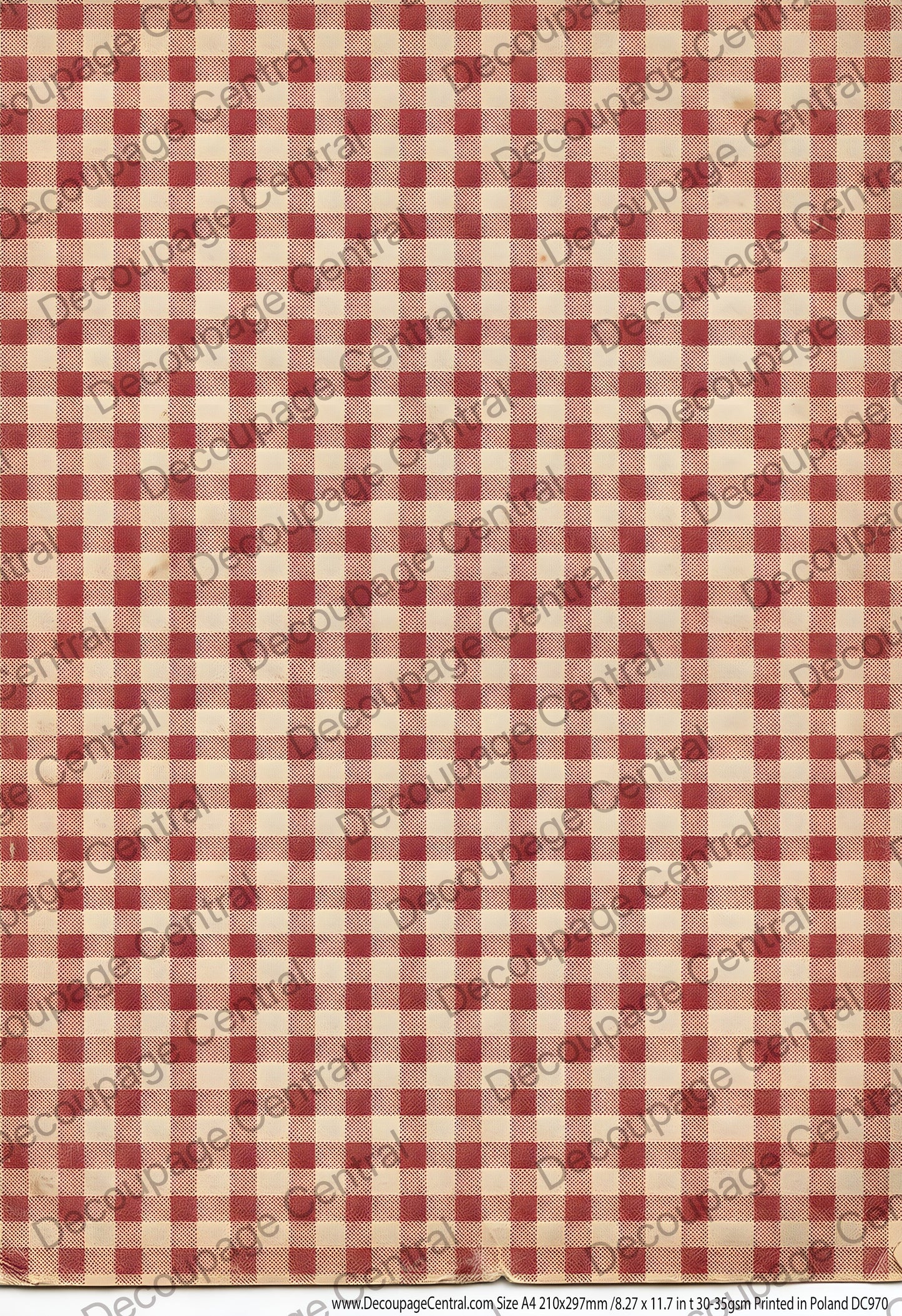 Decoupage Central Rice Paper, Red and White Gingham, Picnic Check, Background, Country Style, Mixed Media, A4 8.27x11.69