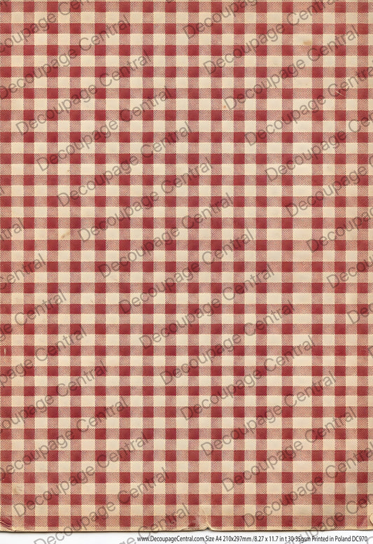Decoupage Central Rice Paper, Red and White Gingham, Picnic Check, Background, Country Style, Mixed Media, A4 8.27x11.69